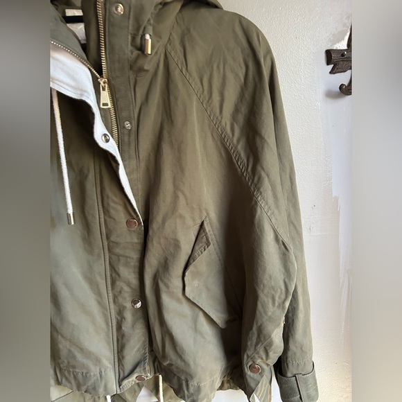 Zara Olive Green Women's Fabric Hooded Jacket - Picture 6 of 9